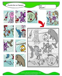 Puzzle Kes Yapıştır Çalışma Sayfaları